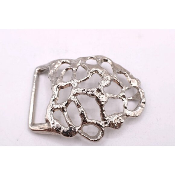 Brutalist Silver Abstract Belt Buckle Polished Metal Finish Rock Like Design Vtg - Picture 1 of 8